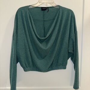 Urban Outfitters Ribbed Cowl-Neck Sweater - Teal